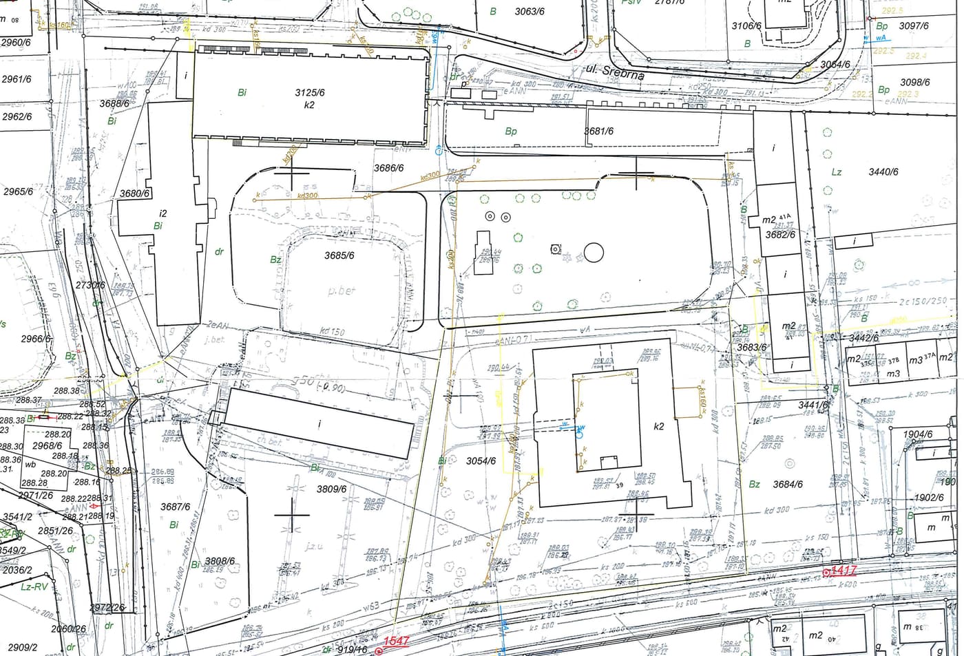 Mapa zasadnicza 1:1000 z numerami działek ewidencyjnych